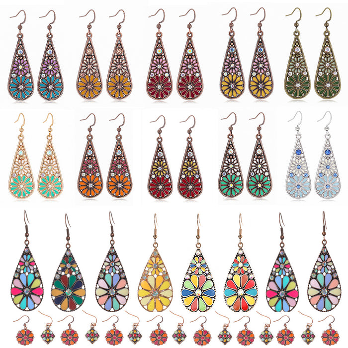 Wholesale Zinc Alloy Bohemian Drop Earrings with Rhinestone for Party Wear Boutique Resale MOQ≥2