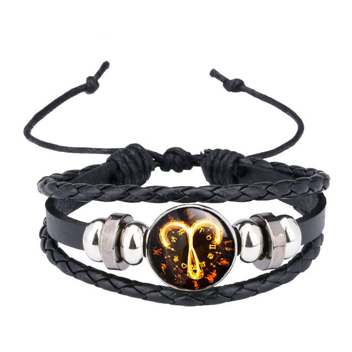 Wholesale 12 zodiac cowhide bracelet, personalized woven bracelet