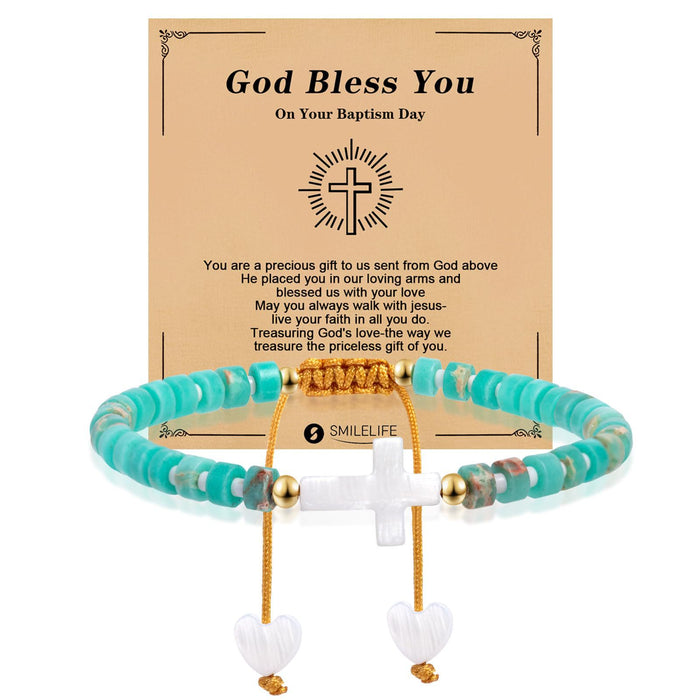 Wholesale Hand-Woven Bracelet Heart
Pendant Spacer Gold Beads Blessing Card Stretchable Cross Woven Bracelet