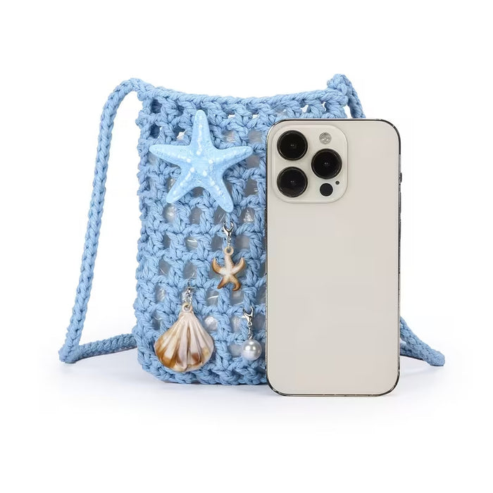 Wholesale Trendy Blue Cotton Rope Woven Small Crossbody Bag