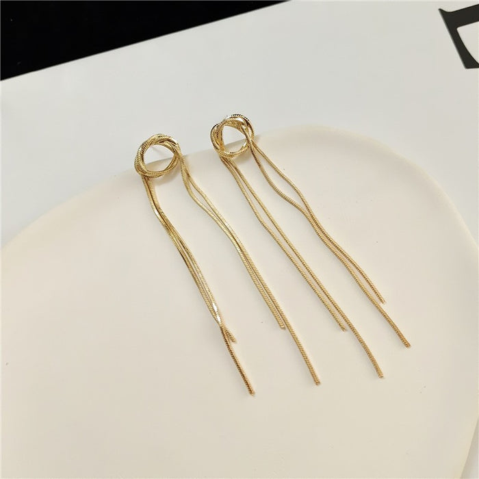 Wholesale Simple gold long tassel earrings with high-end design, light luxury, niche earrings, new trendy, exquisite and versatile earrings