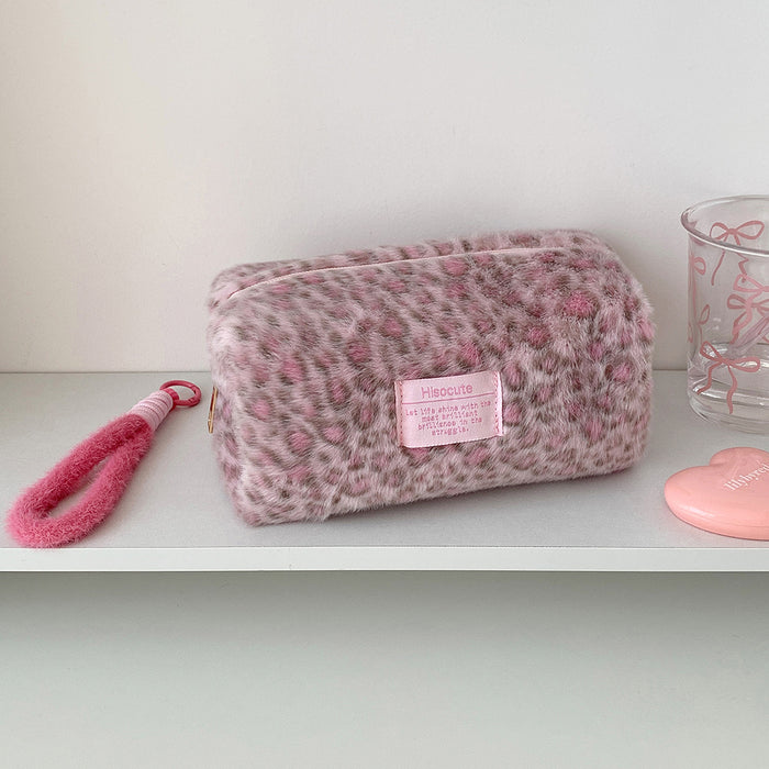 Wholesale Leopard-Print Plush Cosmetic Tote Bag