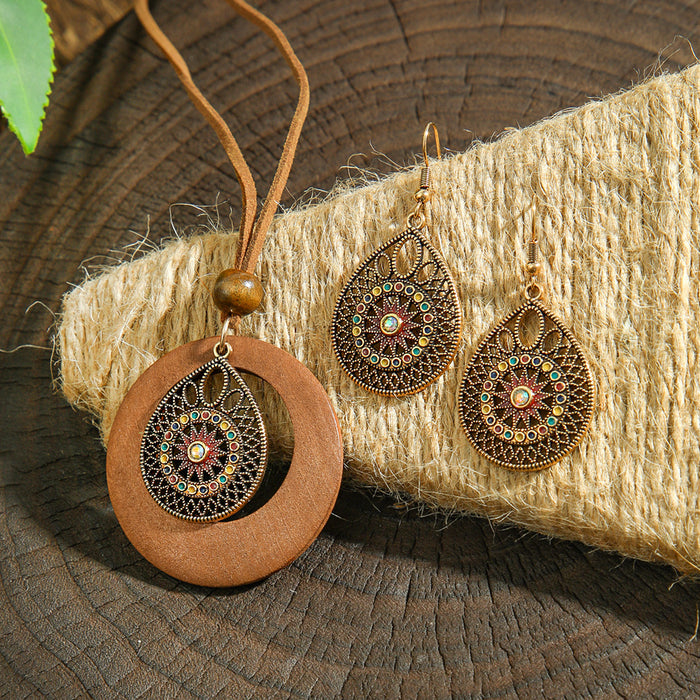 Wholesale Alloy Hollow Drop Earring & Necklace Set Electroplated Trendy Jewelry Accessory