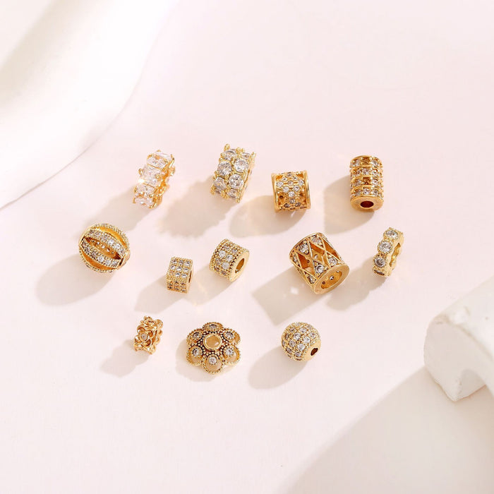 Wholesale 10pcs Copper Plated 18K Real Gold Micropaved Zircon Hollow Spacer Beads JDC-BDS-NanT005