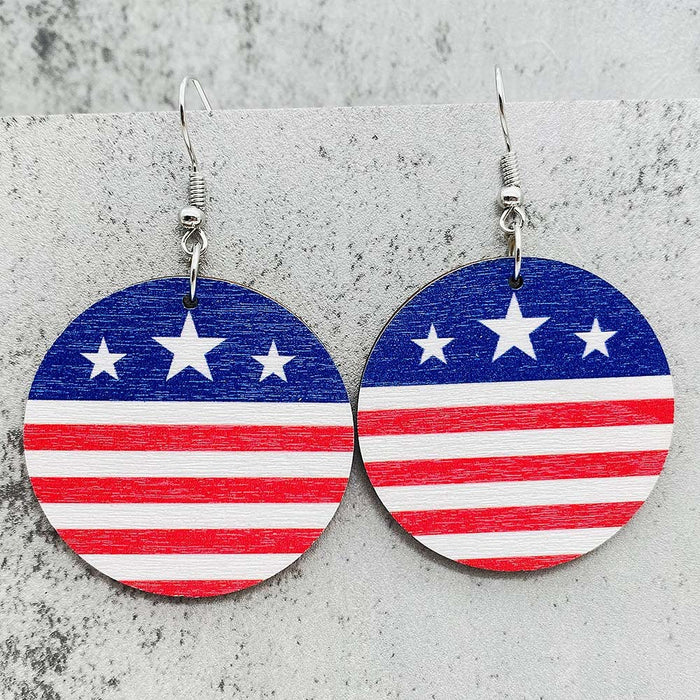 Wholesale Independence Day Five-pointed Star Printed Wooden Earrings JDC-ES-PuCi032