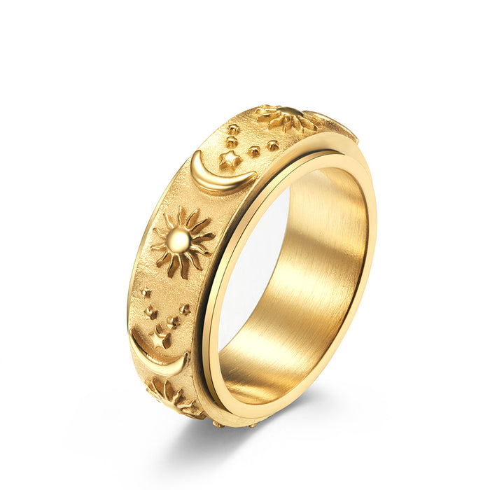 Wholesale Star Moon Sun Rotatable Stainless Steel Men's Ring JDC-RS-QianF031