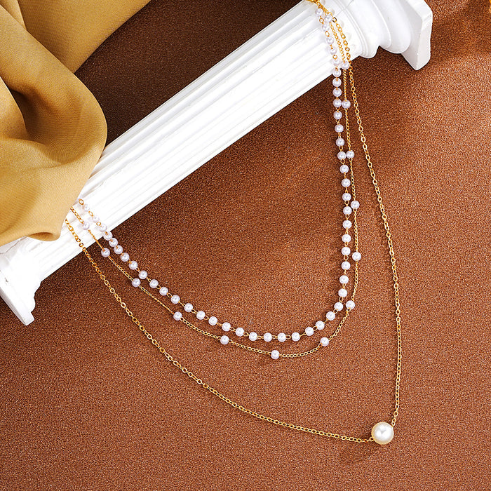 Wholesale Jewelry Fashion Pearl Chain Pendant Three-layer Necklace  Women