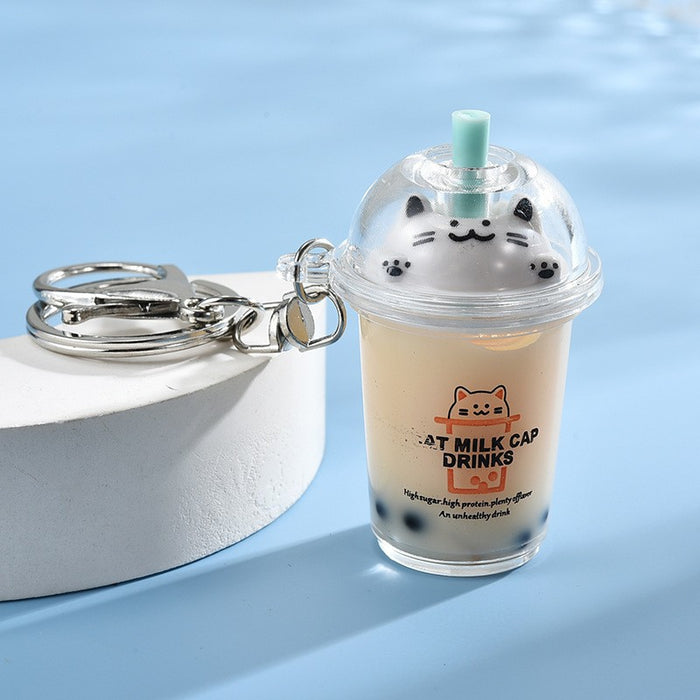 Wholesale Quicksand Cat Bubble Tea Keychain