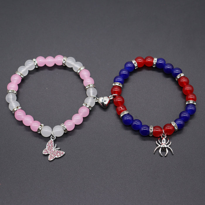 Wholesale beaded  and cat love magnetic couple elastic bracelet imitation moonstone