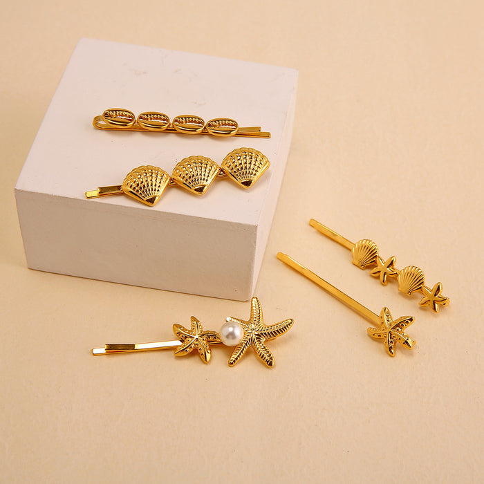 Wholesale Popular and fashionable stainless steel hair clips with a high-end feel, wholesale of starfish and sea shell flat clips