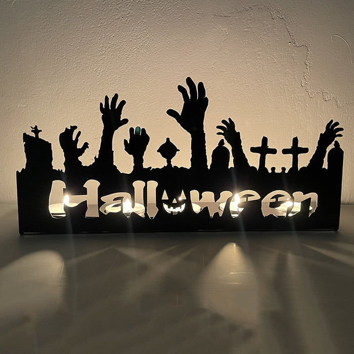 Wholesale Halloween Pumpkin Lantern Skeleton Candle Holder Iron Art Decoration JDC-OS-YFT003