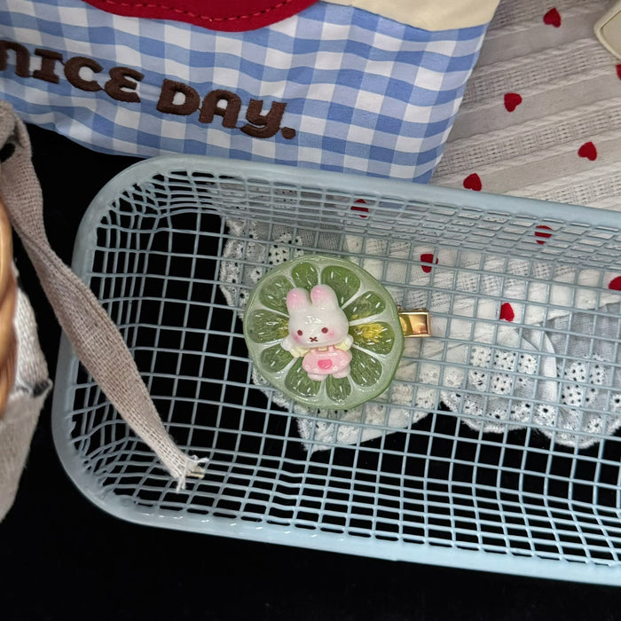 Wholesale Cute Pink Lemon Bunny Resin Duckbill Hair Clip Sweet Girl Hair Accessory Everyday Styling