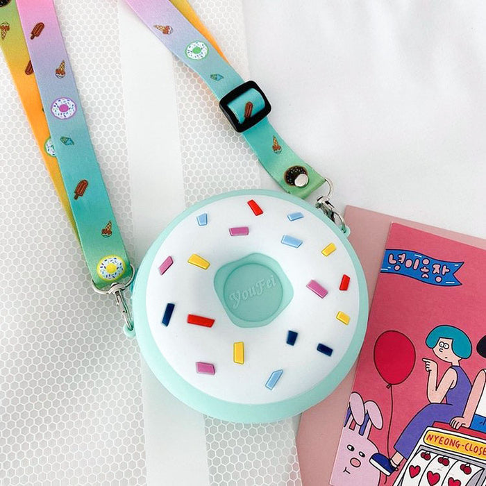 Wholesale Rainbow Donut Bag Children's Coin Purse Silicone Shoulder Backpack Baby Cartoon Wallet Crossbody Bag Women