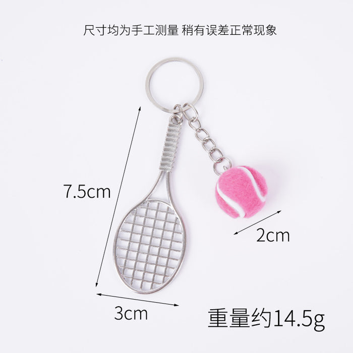 Wholesale Metal Tennis Racket Keychain Pendant Silver Blue Modern Minimalist Fashion Accessory MOQ≥2