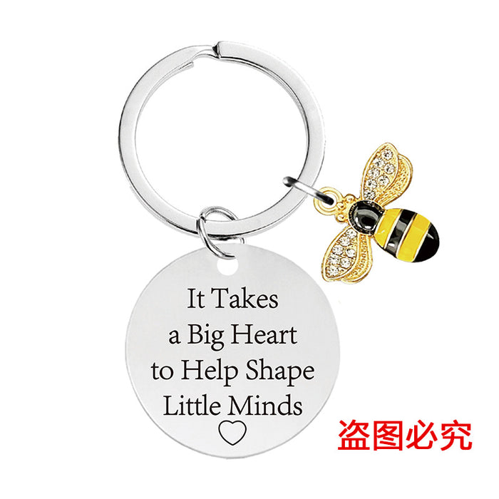 Wholesale Little Bee Thanksgiving Teacher's Day Alloy Keychain JDC-KC-GangGu048