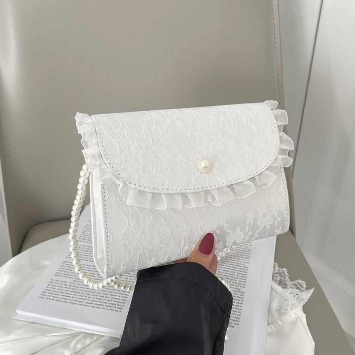 Wholesale Vintage niche bag, pearl crossbody bag, lace shoulder bag, small bag