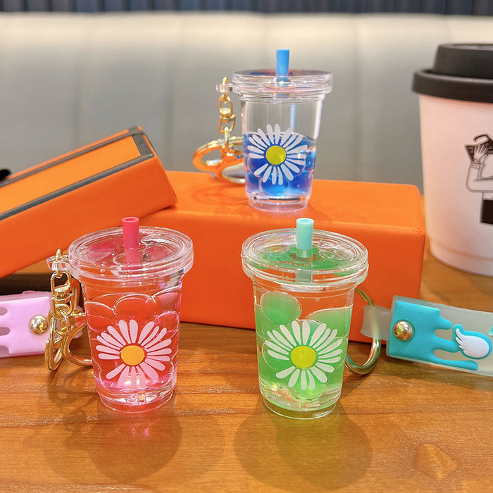 Wholesale Acrylic Daisy Oil Milk Tea Cup Keychain JDC-KC-WoA031