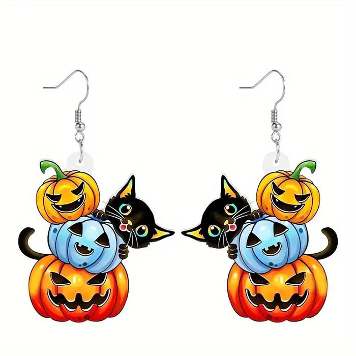 Wholesale Halloween Black Cat Three Pumpkin Acrylic Earrings JDC-ES-WenT022