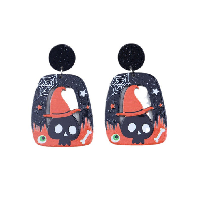 Wholesale Halloween 2023 New Square Round Hollow Earrings Acrylic Cartoon Ghost Pumpkin Cat Earrings JDC-ES-DuAi012