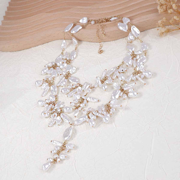 Wholesale 2 suit Imitation Pearl Necklace Elegant Laminated Baroque Women