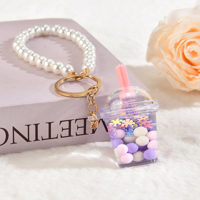 Wholesale Liquid Crystal Acrylic Oil Sugar Soy Milk Tea Cup Keychain