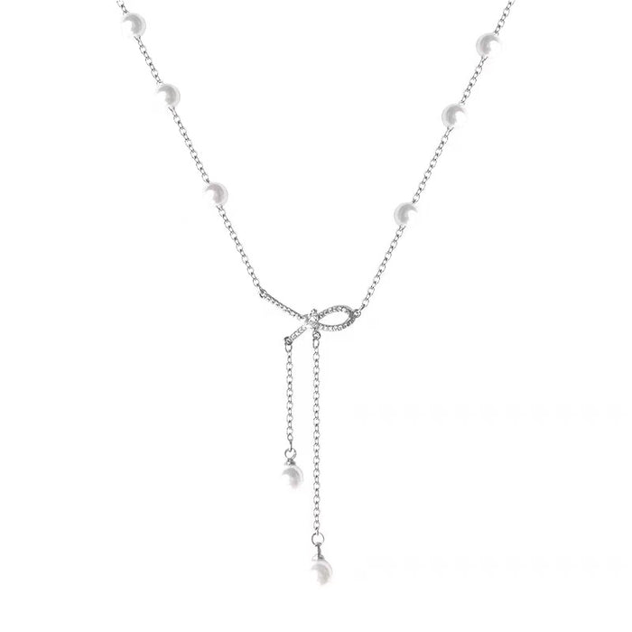 Wholesale Titanium steel necklace bow pearl collarbone chain temperament versatile niche bead sweater chain