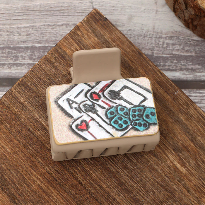 Wholesale Western Style Playing Cards Pattern Leather Hairpin Shark Clip Combination Set Women' s Clip