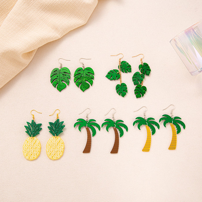 Wholesale Coconut Tree Pineapple Palm Leaf Acrylic Cartoon Earrings JDC-ES-JiaYi009