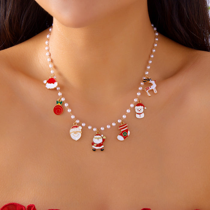 Wholesale Christmas Santa Snowman Pendant Necklace Travel Souvenir Jewelry Accessory Gift