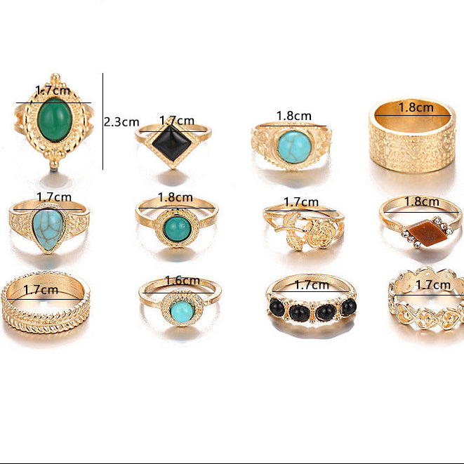 Wholesale turquoise rose combination 12-piece set Ring
