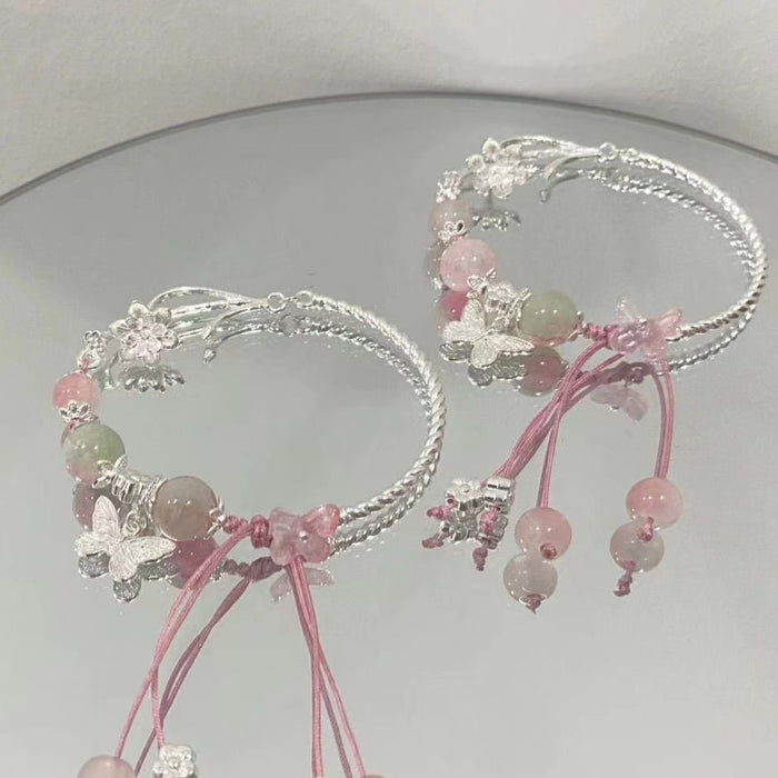 Wholesale Spring Cherry Blossom Pink Butterfly Bracelet Temperament Exquisite Design Bracelet High Color Value Sweet Student Bracelet