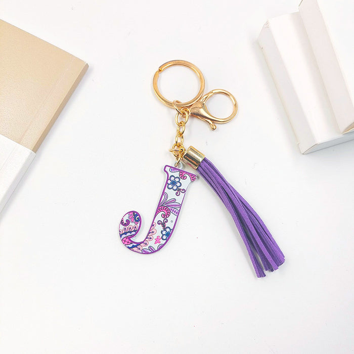 Wholesale Zinc Alloy Leather Letter Color Tassel Keychain JDC-KC-JinY003