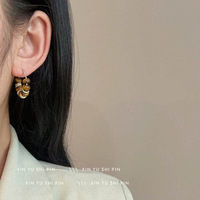 Wholesale Tiger Eye Stone Retro Ear Buckle, New, Small, Light, Luxury, High End, Unique Temperament Earrings