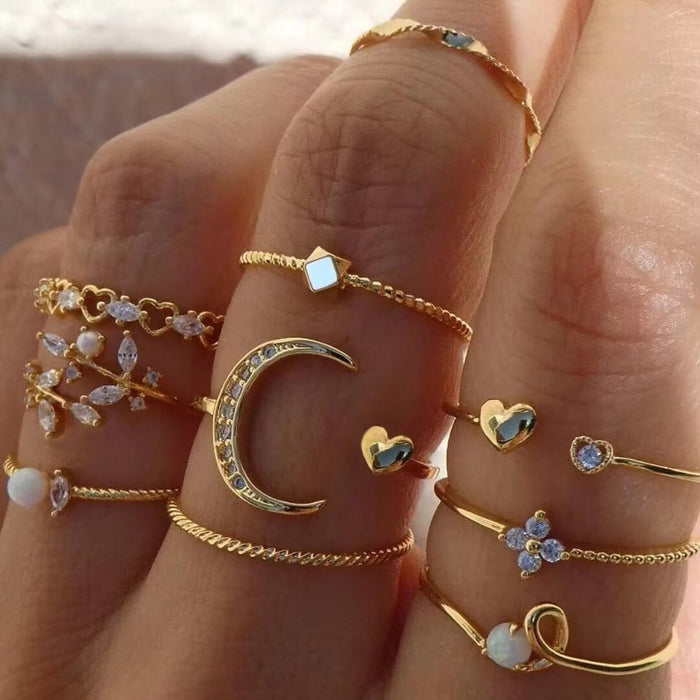Wholesale Fashion Jewelry Full Diamond Star Ring 10 Piece Set Combination Jewelry Jewelry Set