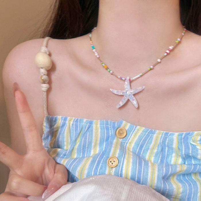 Wholesale Blue bead necklace, seaside vacation style, sweet collarbone chain accessory