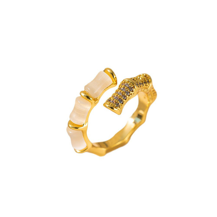 Wholesale Micro-Paved Zircon Cat's Eye Step-Up Bamboo Ring for Women