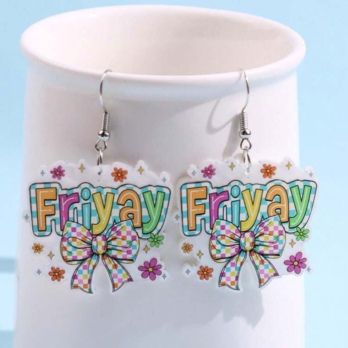 Wholesale Stylish Acrylic Bow Earrings Cute Friyay Design Everyday Jewelry Accessory For Gift Boutique Resale