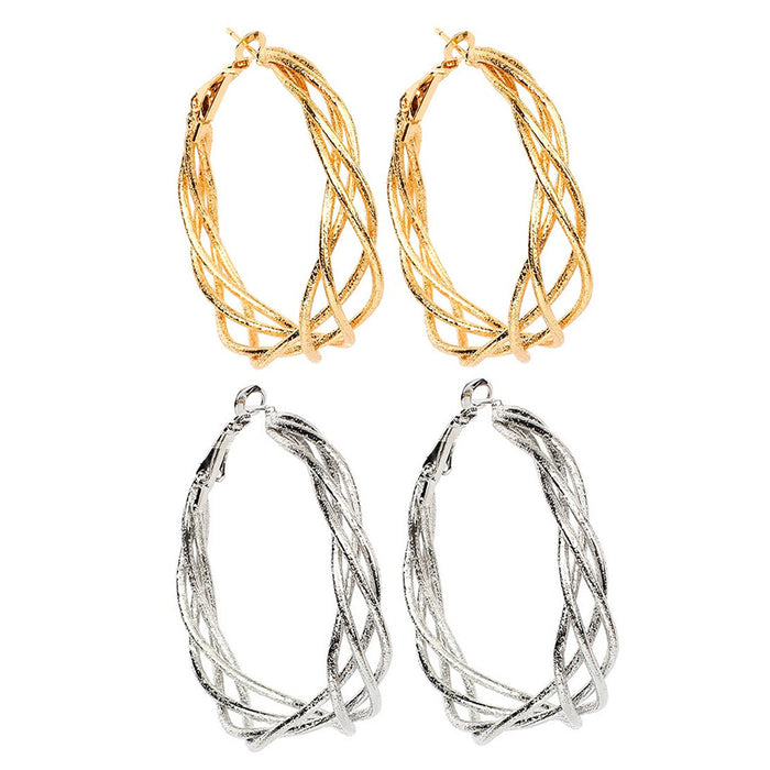 Wholesale Metal Frosted Hollow Twist Hoop Earrings JDC-ES-LiR007