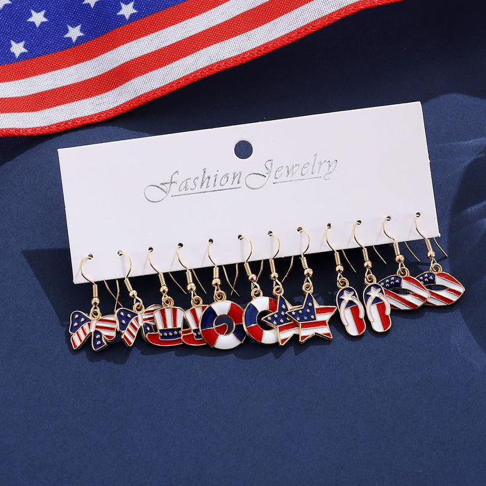 Wholesale Red White Blue Star Striped Heart Pendant Earring Set Patriotic Jewelry Accessory