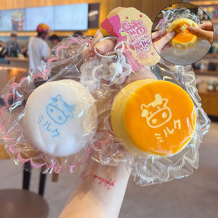 Wholesale Milk Pudding Squeeze Toy Keychain Food Grade Silicone Stress Relief Bag Charm Boutique Resale Gift