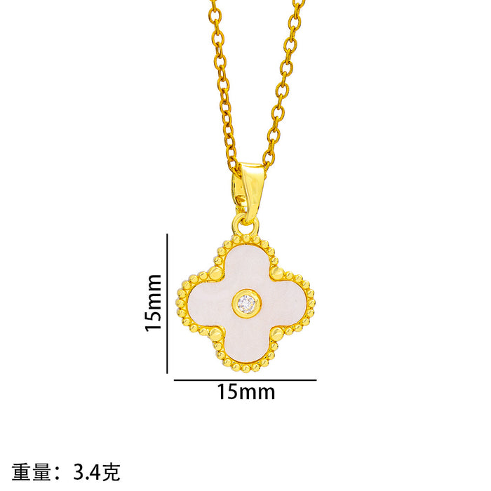 Wholesale Copper Inlaid Zircon Four-Leaf Clover Jewelry Set MOQ≥2