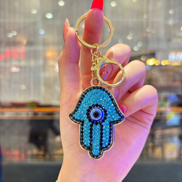 Wholesale Stylish Rhinestone Demon Eye Keychain Hip Hop Car Decoration Bag Charm Gift Accessory