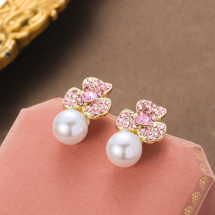 Wholesale 925 Silver Needle Earrings   Diamond Flower Pearl