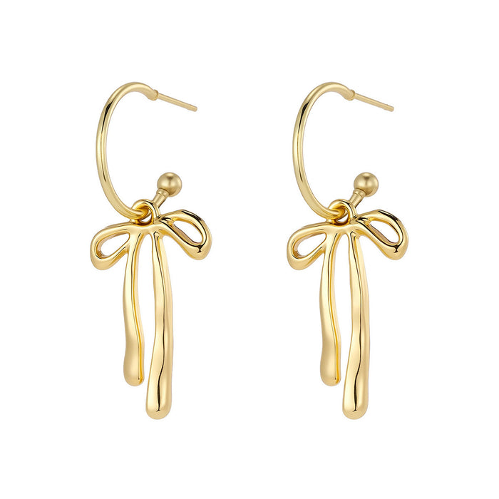 Wholesale Fashionable personalized metal bow earrings with a minimalist design and gold high sensitivity earrings