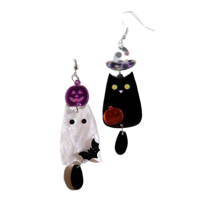 Wholesale Cartoon Ghost Black Cat Pumpkin Earrings Party Fashion Accessory