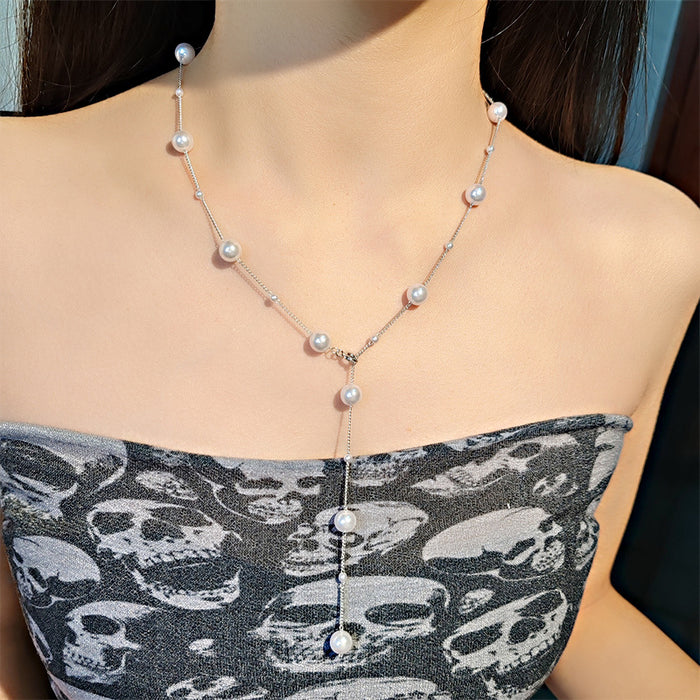 Wholesale New light luxury fashion Y-shaped pearl necklace with high-end temperament sweater chain versatile and niche design accessory