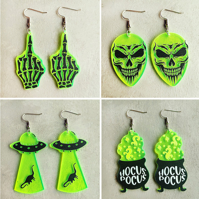 Wholesale 2pcs Halloween Skull Alien Fluorescent Acrylic Earrings JDC-ES-HeYi109