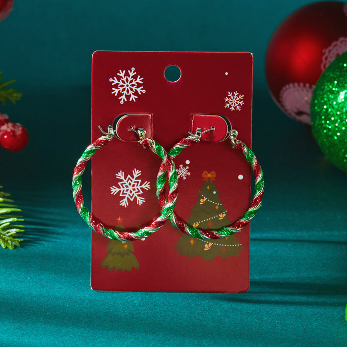 Wholesale Christmas color matching earrings Exaggerated creative design red and green contrast twisted earrings