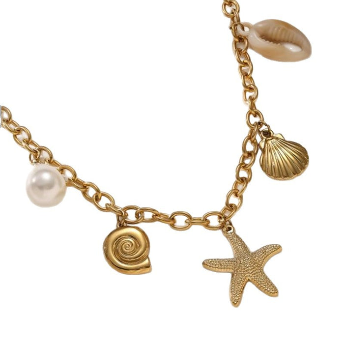 Wholesale Titanium Steel Ocean Series Starfish and Sea Turtle Necklace