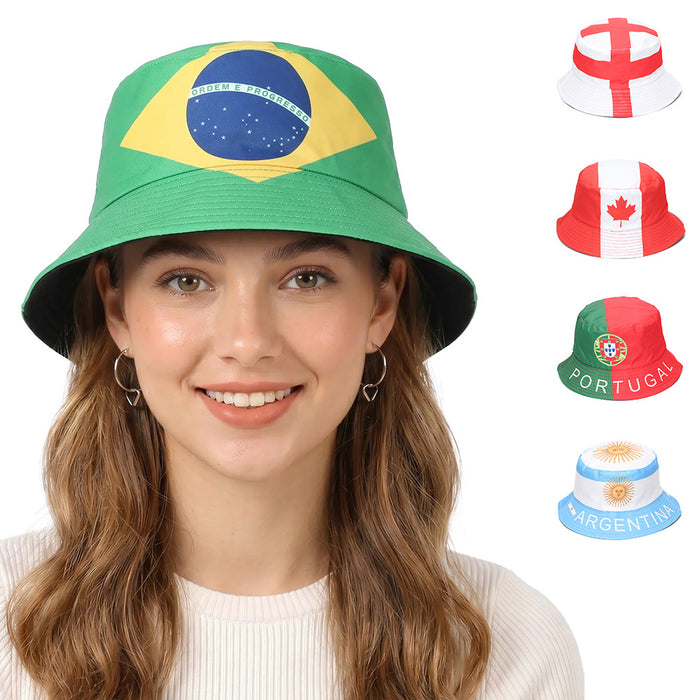 Wholesale World Cup Fan Cheering Flag Print Bucket Hat